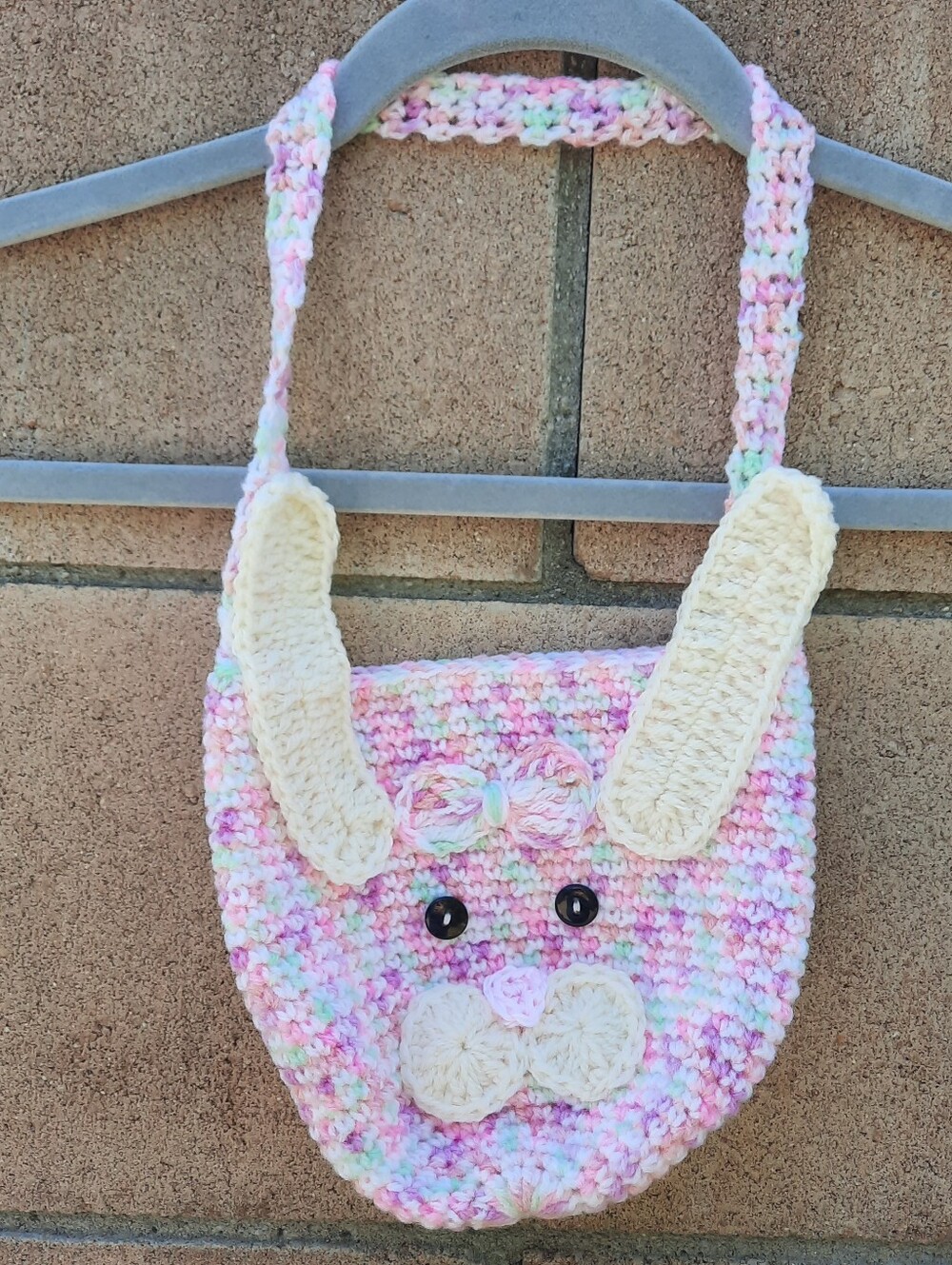 Hand Made Crochet Bunny Rabbit Easter Bag Purse Spring Pink Purple Yellow